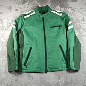 Vintage Racing Jacket Men Small Green Motorcycle Full Zip Striped Cafe Y2K Biker
